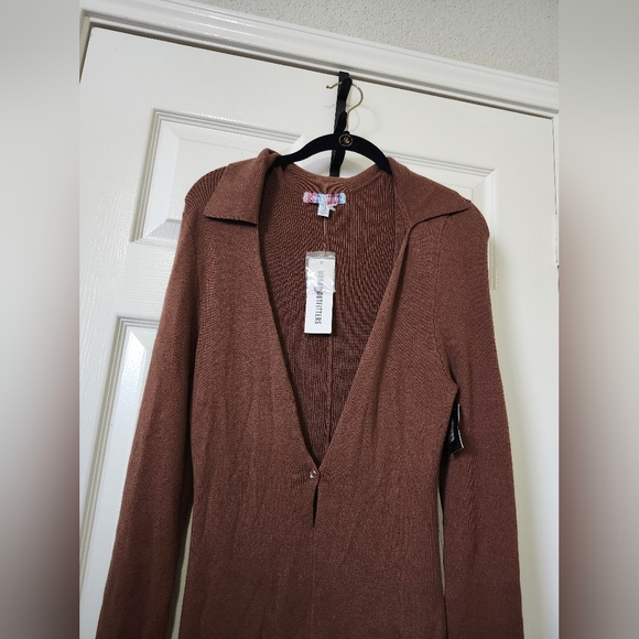 Urban Outfitters Brown Ribbed Long-Sleeve Zipper Jumpsuit - Picture 5 of 13